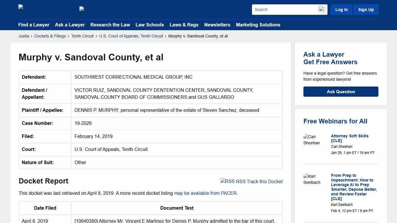 Murphy v. Sandoval County, et al 19-2026 U.S. Court of Appeals, Tenth Circuit Justia
